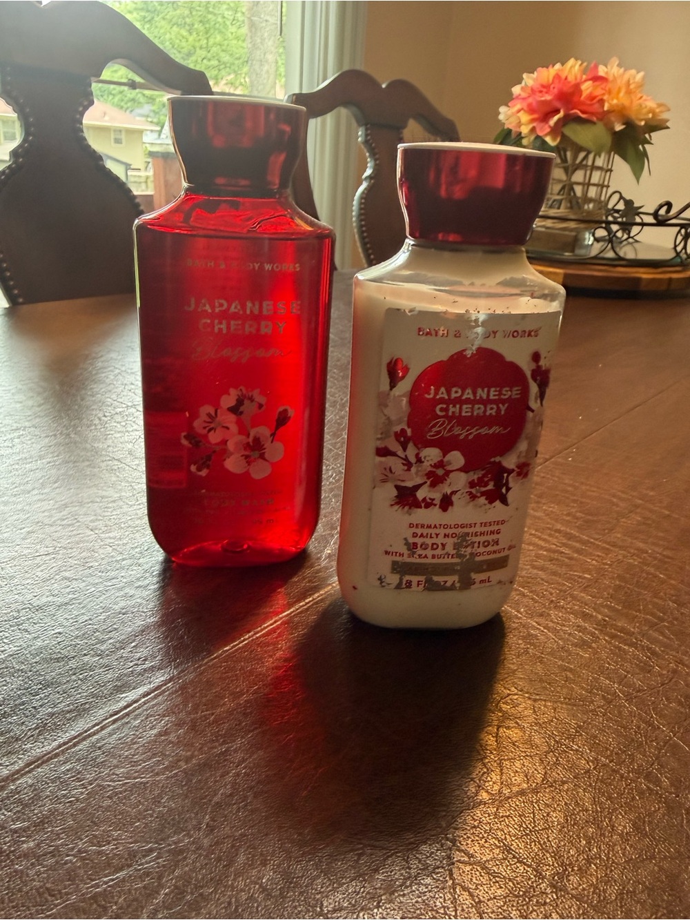 Bath & Body Works Japanese Cherry Blossom Scented Body Wash & Lotion - Red/White